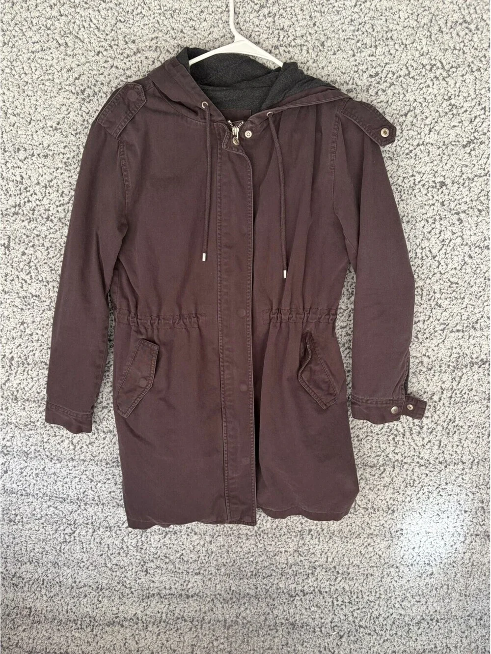 MAX Womens Hooded Utility Anorak Jacket Black Size 8 Drawstring Zip Coat